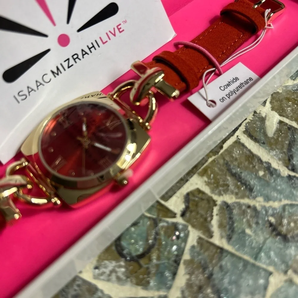 Isaac Mizrahi Live! Horse-Bit Suede Strap Watch Brand New Still in Box